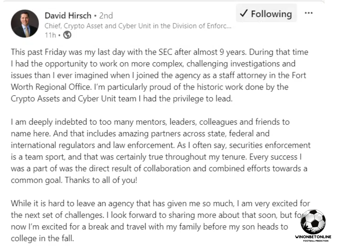 SEC's Crypto Chief Steps Down After 9 Years